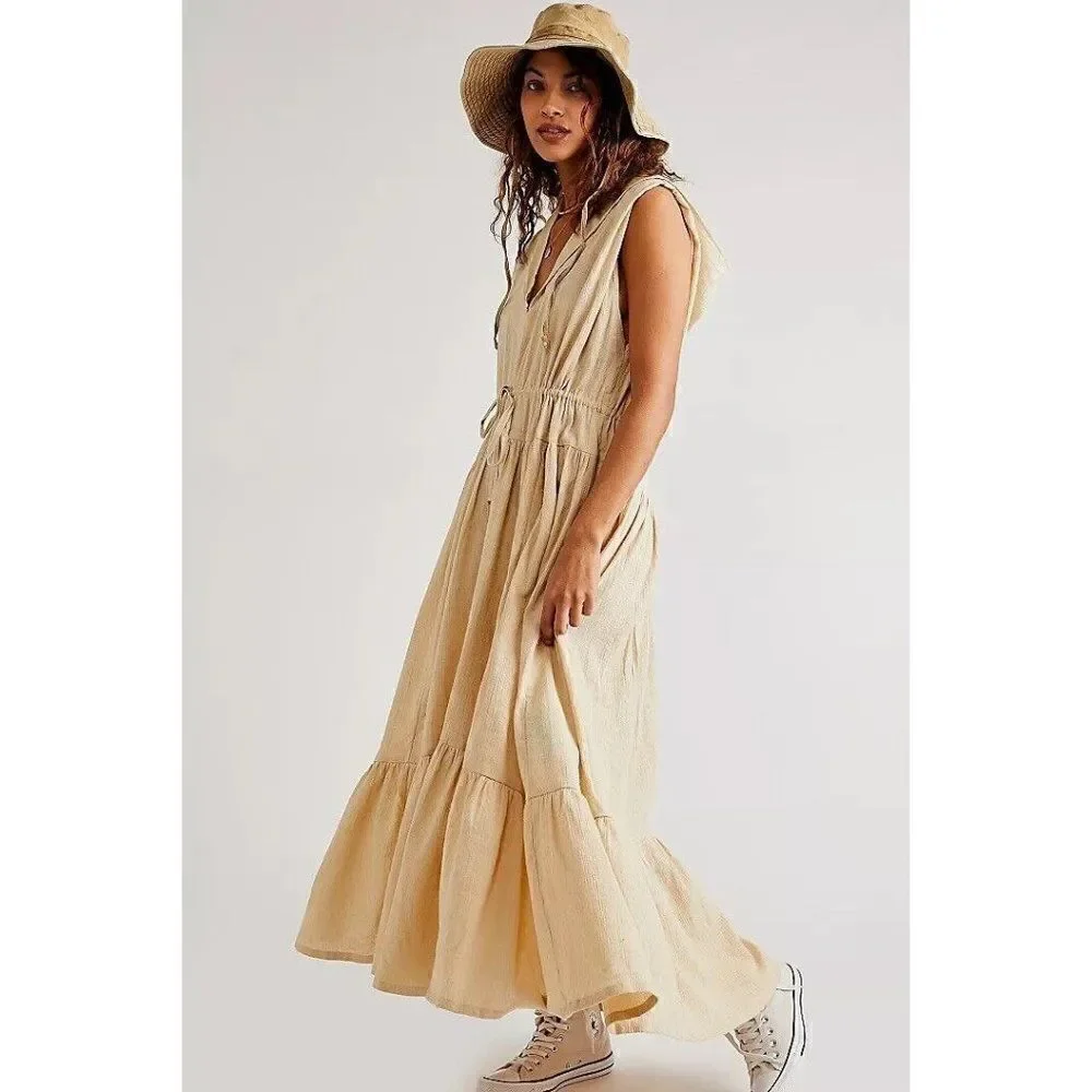 NWT FREE PEOPLE Sz M NEWLY LISTED MAXI DRESS IN NEUTRAL